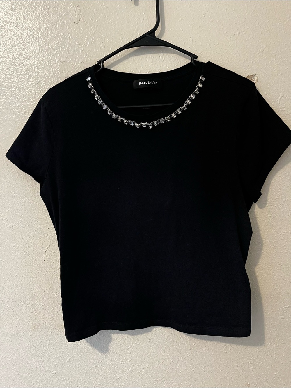 Bailey 44 Black Short Sleeve Crystal-Trim Crop Top